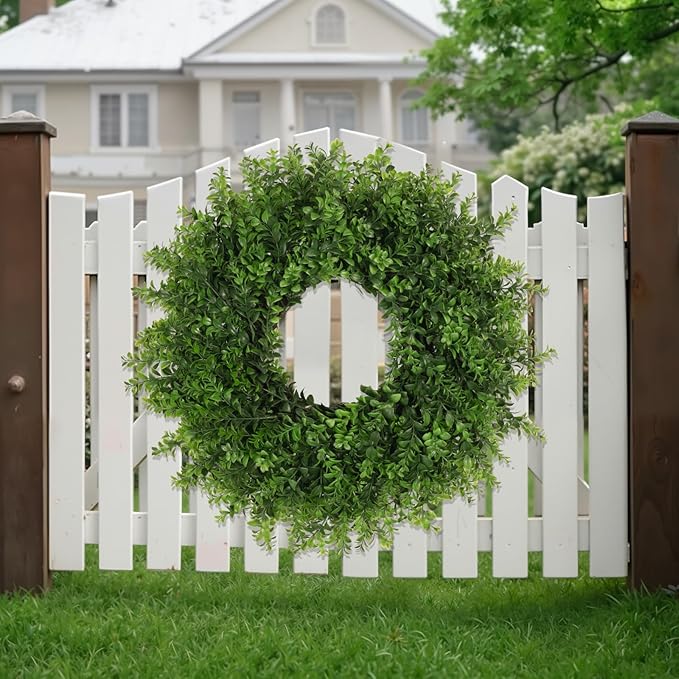 Boxwoods Wreaths for Front Door 26 Inch Large Artificial Green Leaves Greenery Indoor Outdoor Wreath Home Decor Porch Window Wall Farmhouse Door Decorations Spring Summer Fall All Seasons