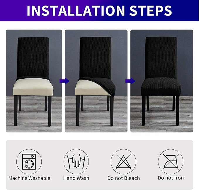 Howhic Stretch Chair Covers for Dining Room Set of 8, Removable Washable Dining Room Chair Covers, Dining Chair Slipcovers Seat Protector, Great Decor for Home and Banquet (Black, 8 Pack)