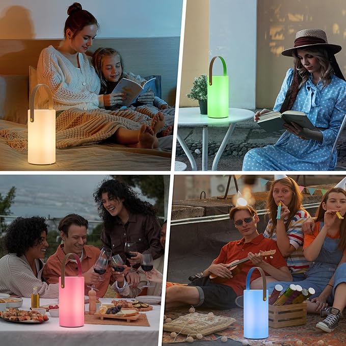 Portable Solar Table Lamp 2 in 1 Charging Outdoor Lantern with Remote RGB Cordless Lights, Water-Resistant IP44 for Patio Terrace Camping Garden Balcony