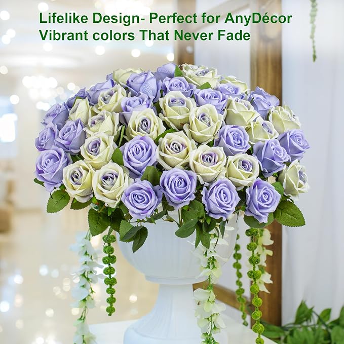 Artificial Flowers Roses Touch Fake Rose Bouquet Flower Stem for Wedding Centerpieces DIY Wreath Home Decorations Silk Roses Mothers Party Fake Outdoor Flowers Decor 19.6"(Mix50PCS)