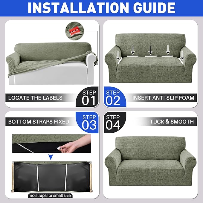 YEMYHOM 1 Piece Stretch Chair Sofa Slipcovers Couch Covers for 1 Seat, Jacquard Armchair Covers with Non-Slip Elastic Bottom, Thickened Furniture Protector for Dogs Pets kids (Small, Army Green）