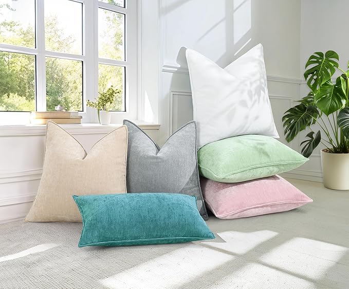 decorUhome Christmas Couch Throw Pillow Covers 26x26 Set of 2, Decorative Soft Euro Velvet Neutral Chenille Pillow Covers with Elegant Design for Sofa Bed Living Room Home Decor, Teal