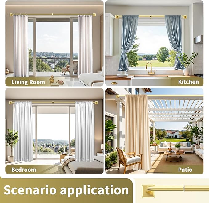 Gold Curtain Rods for Windows 48-90Inch(4-7.5ft) Heavy Duty Wrap Around Blackout Curtain Rods,Adjustable Room Darkening Drapery Rod for Bedroom, Living Room, Sliding Door & Outdoor Patio