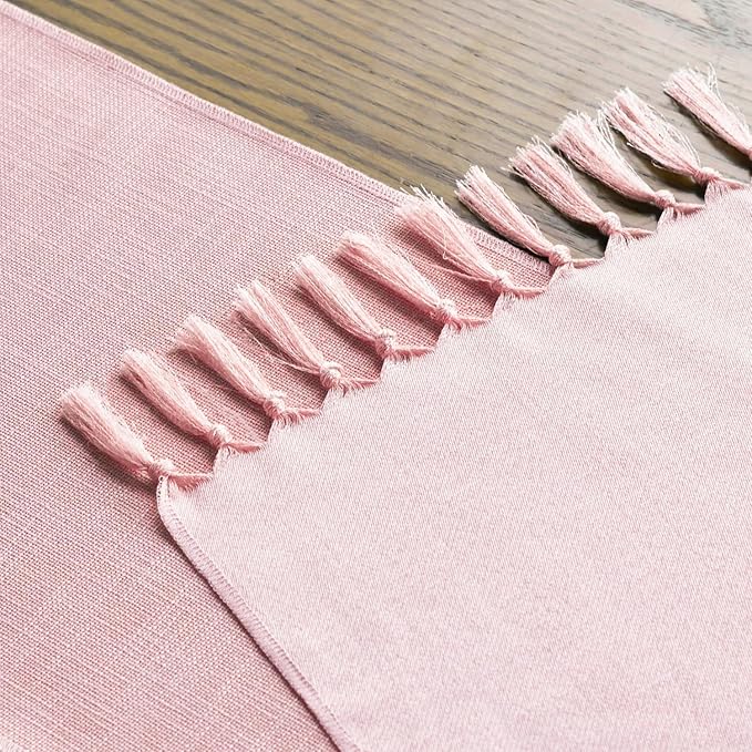 Artoid Mode Blush Pink Tassel Table Runner, Linen Blend Rustic Farmhouse Style Kitchen Table Decoration Holiday Wedding Party Dinning Decor 13x72 Inch