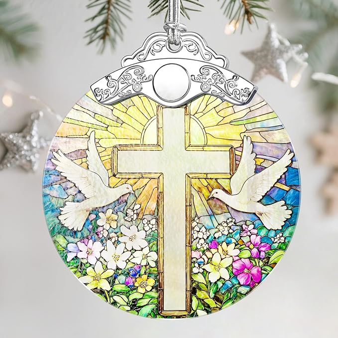 Christmas Ornament, Stained Glass Ornament, Christmas Ornaments for Tree, Hanging Ornaments for Home Decor & Xmas Decorations – Holiday Decor, Gift Ideas, Perfect Holiday & Xmas Gifts - Cross