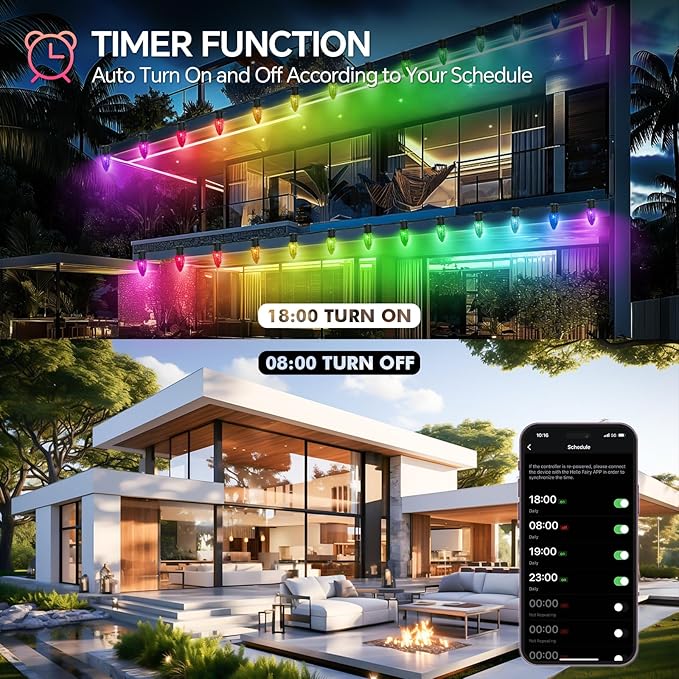 Smart C9 Christmas Lights Outdoor, 66FT 100 LED RGB Color Changing Christmas Lights, APP Remote Controlled Music Sync Waterproof Connectable String Lights for Indoor Outdoor Xmas Decor