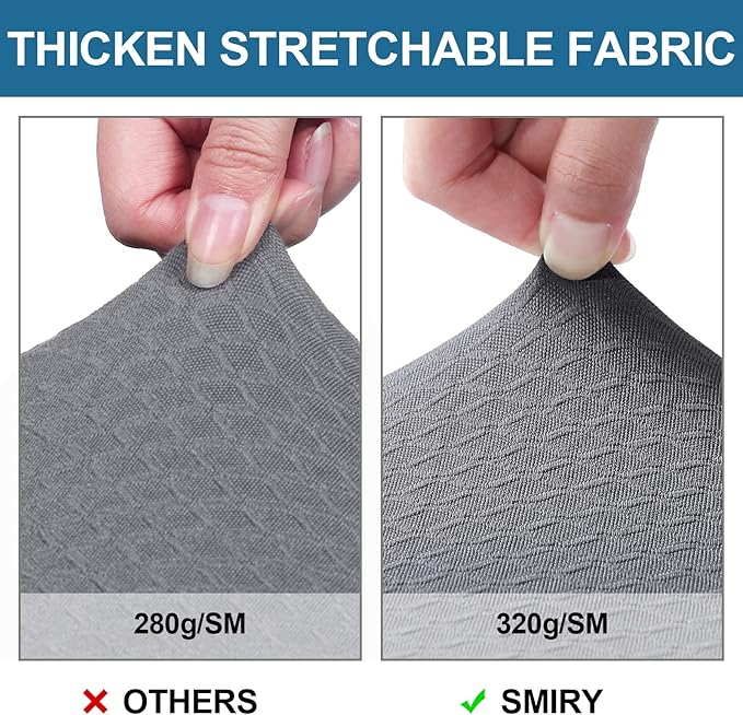 Smiry Waterproof Seat Covers for Dining Room Chairs Set of 8, Stretch Jacquard Removable Washable Chair Seat Slipcovers Protector, No Rear Covers, Grey