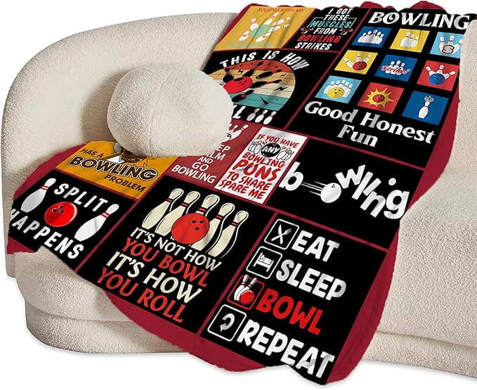 Bowling Blanket Sports Ball Throw Blankets Plush Cozy Flannel Fleece Ultra Soft Fuzzy Party Blanket Gifts for Girls Women Men Boys Kids Bed 80"X60"
