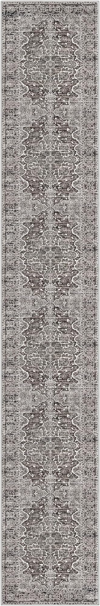 KUTA Vintage Washable Runners for Hallways 2.6x16, Non-Slip 16ft Extra Long Kitchen Runner Rug, Tan Grey Ultra Soft Printed Floral Medallion Stair Runners Indoor for Bedroom