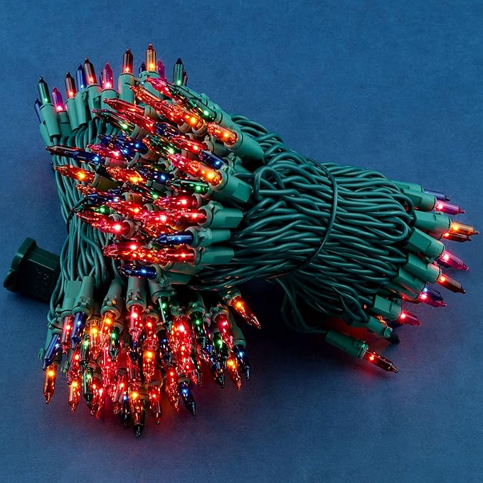 200 Count Multicolor Christmas Lights, Pack of 2 Strands 100 Count 33 ft Green Wire UL Listed Holiday String Light (Multicolor)