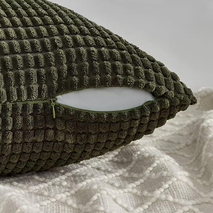 Topfinel 4 Packs OliveGreen Decorative Throw Pillow Covers 18x18 Inch for Living Room Couch Bed Sofa, Boho Western Farmhouse Home Decor, Square Soft Moss Corduroy Fall Cushion Case 45x45 cm