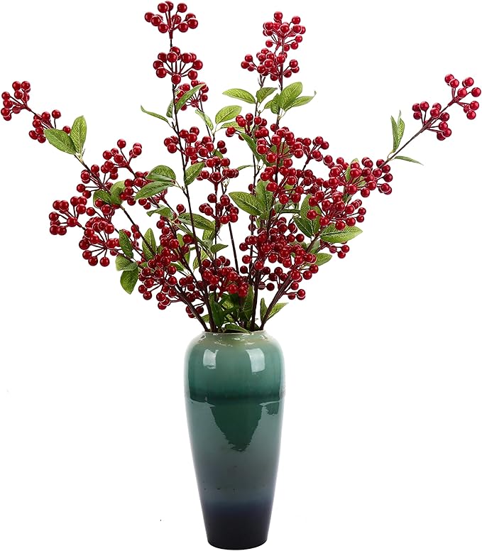 5 Pcs Artificial Holly Berries 30.7" - Christmas Tree Decorations, Realistic Red Berry Stems for Wreaths & Holiday Centerpiece