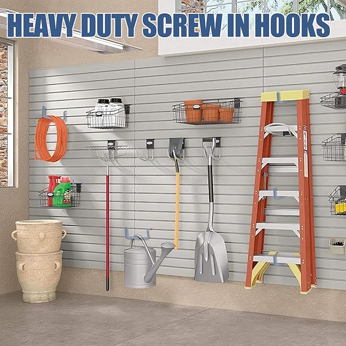 Garage Hooks Heavy Duty, 12-Pack Mixed Utility Garage Hooks, Wall Mounted Steel Tool Hangers for Garage Wall Organizer, Hold Ladders Tools Bikes(Gray, 6 Type & 12 Pack)