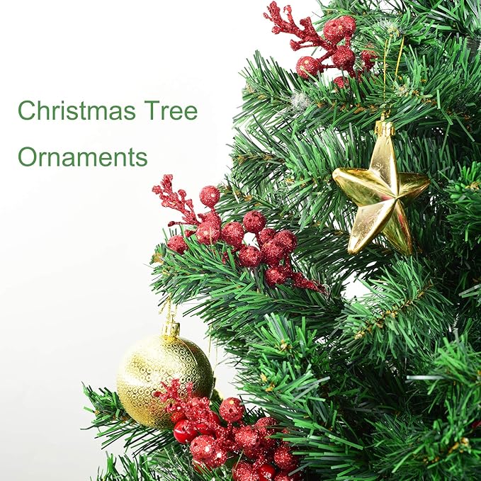Lvydec 16pcs Christmas Glitter Berries Stems Clearance, 7.8" Artificial Christmas Picks for Christmas Tree Ornaments, DIY Xmas Wreath, Crafts, Holiday and Home Decor (Red)