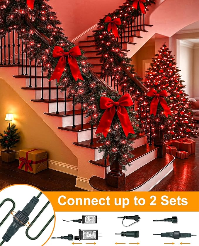 157FT 480 LED Christmas Lights Outdoor, Plug in Christmas Tree Lights Waterproof, 8 Modes Green Wire Twinkle String Light for Indoor Room Patio House Holiday Decorations, Red