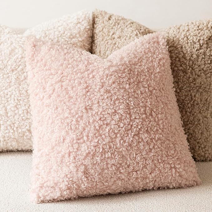 Foindtower 2 Pieces 16x16 Inch Light Pink, Faux Fur Throw Pillow Cover Accent Sherpa Furry Pillow Covers Fuzzy Soft Pillowcases Cozy Sheepskin Decorative Fleece Cushion Case for Bed Couch Living Room