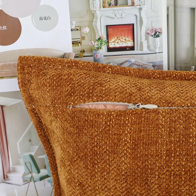 OYIMUA Soft Textured Decorative Throw Pillow Covers 20x20 Rust Yellow Chenille Square Accent Solid Cushion Cover Cozy Farmhouse Pillow Cases for Couch Sofa Bedroom Living Room