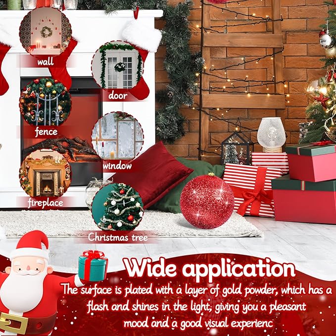 2Pack Red 8" Large Christmas Balls Christmas Tree Decoration Ornaments Shatterproof Glitter Christmas Hanging Balls for Christmas Tree Party Wedding Indoor Outdoor Holiday Decoration(Red, 8inch-2pcs)