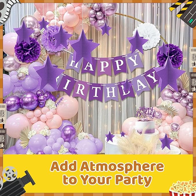 70 Pcs Star Centerpieces Purple Birthday Decorations for Women Girls Men 3D Glitter Star Party Decoration Princess Birthday Table Decor Party Supplies for Graduation Engagement Baby Shower