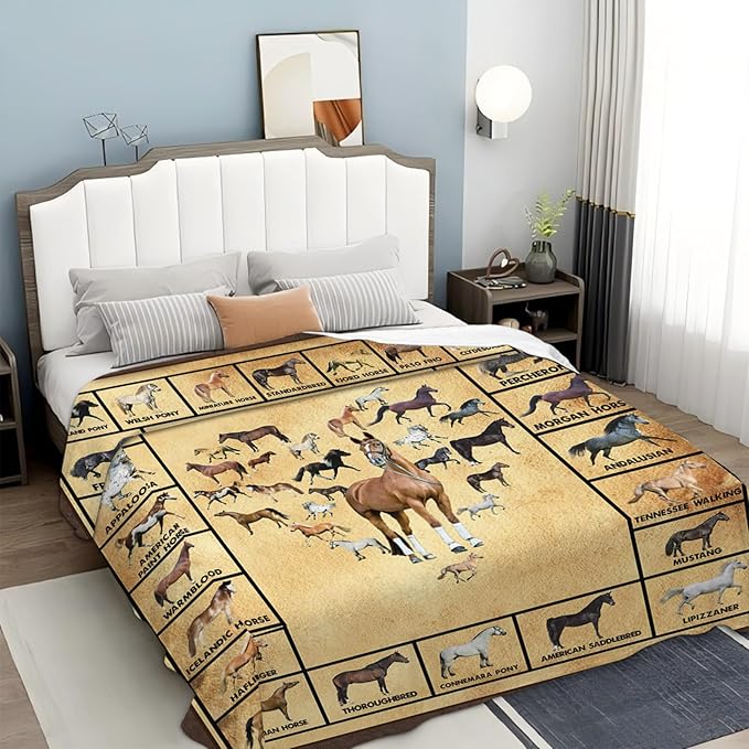 Tijuboni Horses Throw Blanket Horse Gifts for Girls Boys Women Men Kids Adults Soft Flannel Fleece Blanket for Couch Sofa Bed Home Decor 50"x60"