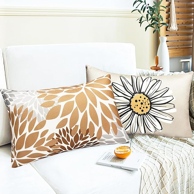 Decorative Throw Pillow Covers Set of 4 Coffee Pillow Covers 12x20 inch Throw Pillow Cases Linen Square Pillow Case,Farmhouse Outdoor Modern Boho Pillow Covers for Couch Sofa Living Room