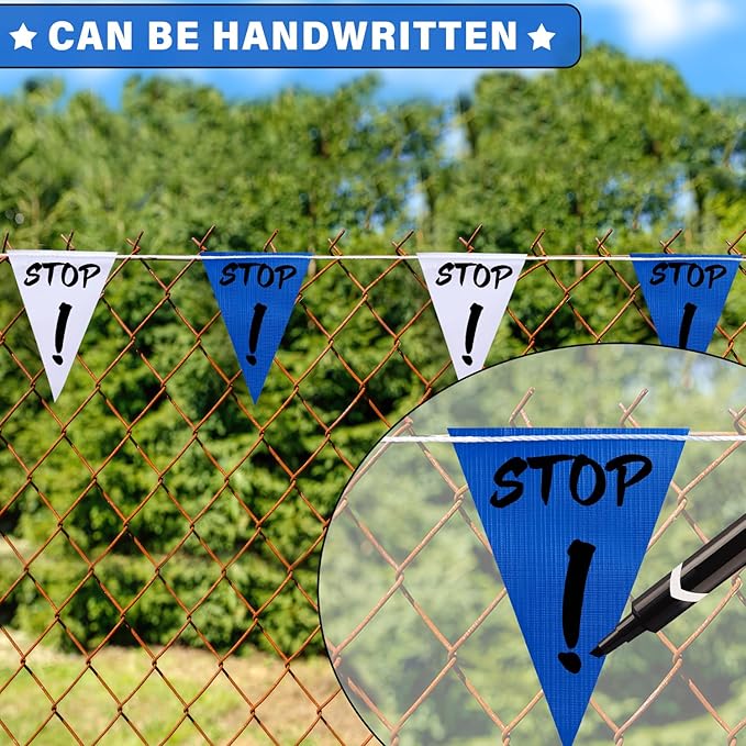105ft Pennant Banner Flags, 7x10 Blue and White 45 Pcs High Visibility Safety Flagging on String, Triangle Pool Flags for Backstroke, Construction Events Party Decoration Parking Marking Outside