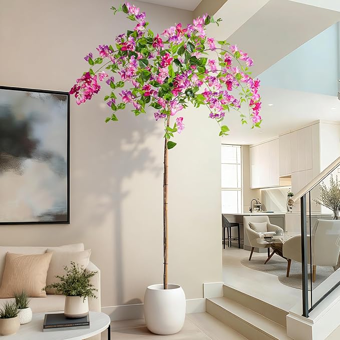 7.2FT Artificial Bougainvillea Tree Artificial Tree Tall Potted Fake Bougainvillea Trees for Outdoor Indoor Lifelike Potted Faux Plants with Wood Trunk and Flowers Office Wedding Home Decor