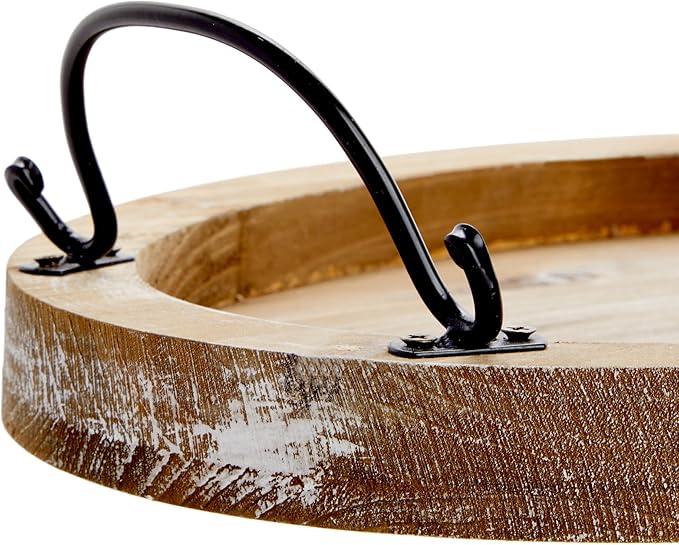 Farmlyn Creek Serving Tray for Coffee Table Decor - 15.8" x 10.8" x 1.3", Oval, Wood Color, Rustic - Decorative Wooden Tray with Handles - Farmhouse Table Decor