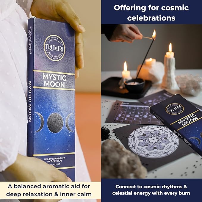 Mystic Moon Incense Sticks - Pack of 100 Insence-Sticks for Invoking Moon Magic - Made with Natural Raw Ingredients - Scented Insense Spiritual Inciensos Incents