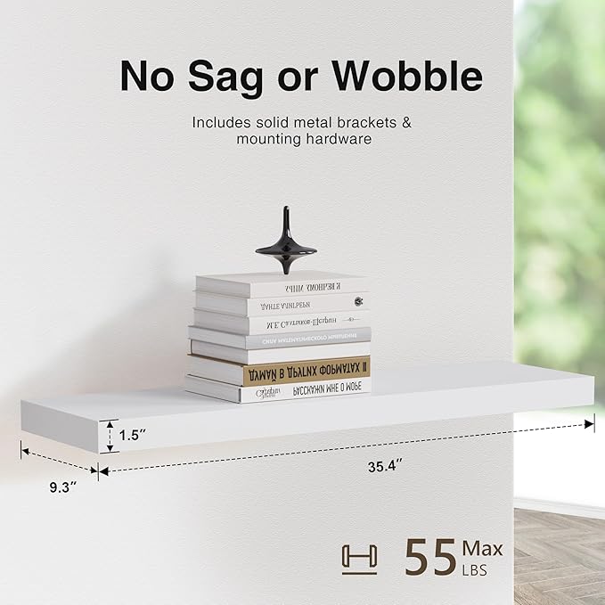 Colima Bathroom Floating Shelves for Wall, 36" Floating Wall Mounted Shelf, Rustic Wood Storage Hanging Shelf for Home Organization, Bathroom, Kitchen, Living Room (Set of 2, White)