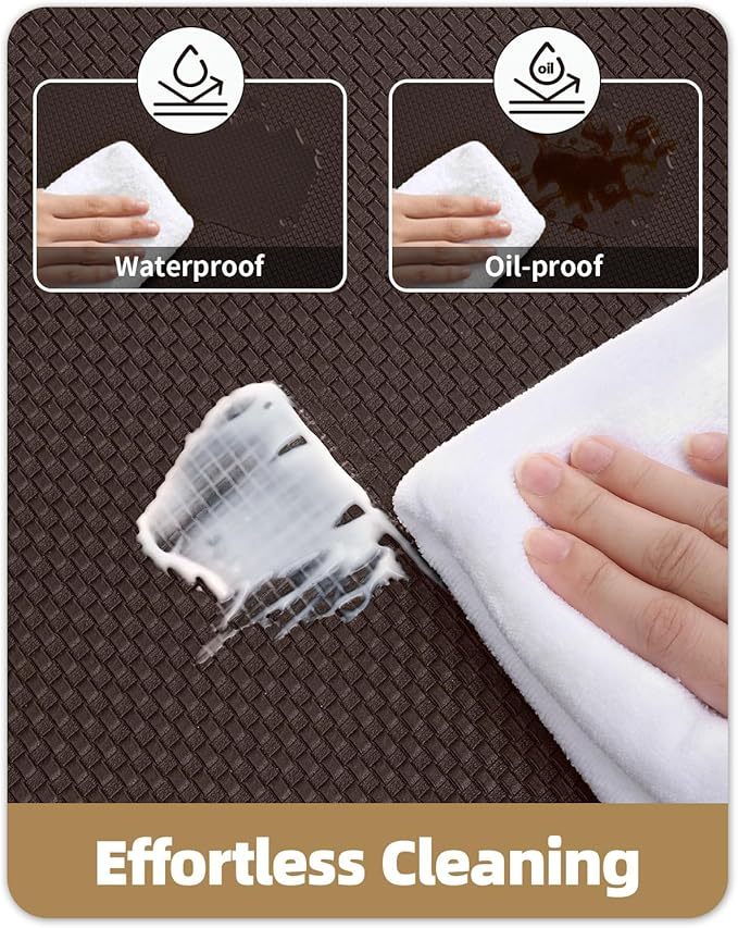 Color&Geometry Anti Fatigue Cushion Padded Kitchen Mat for Floor - 17x29+17x59,Easy Clean, Waterproof & Oil Proof, Anti Slip, Foam Rubber Runner Rug for Front Sink Comfort Standing, Brown Set of 2