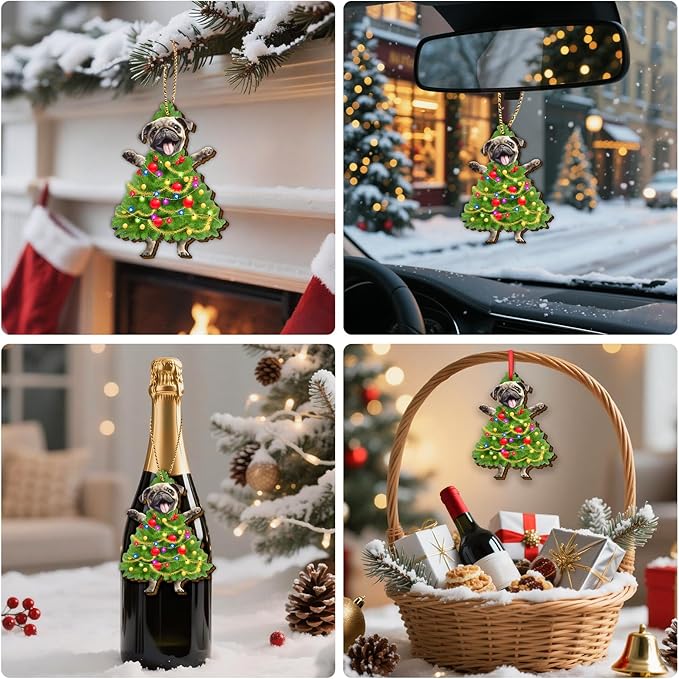 34HD Pug Christmas Ornament 2025 – Wooden Hanging Xmas Tree Ornament Decoration, Cute and Funny Christmas Keepsake Gifts and Home Decor for Dog Lovers and Pet Owners