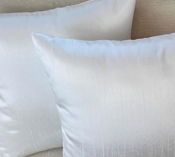 Aiking Home 20x20 Inches Faux Silk Square Throw Pillow Cover, Zipper Closure, White (Set of 2)