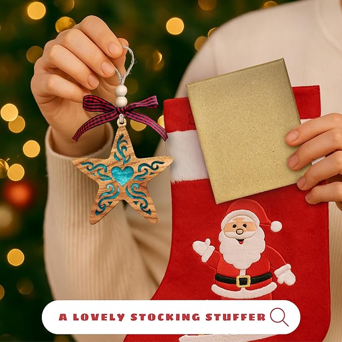 The Ripples of Kindness Starfish Ornaments, Starfish Ornaments - Starfish Christmas Ornament - Motivational Gifts, Positive Inspirational Energy Vibes Gifts for Women - Wood Ornament & Card