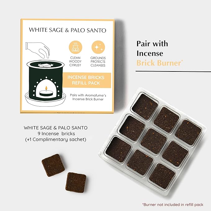 White Sage and Palo Santo Incense Bricks by Aromafume | 3x9 Bricks | Sage Incense for Cleansing Negative Energy & Protection | Sage for Smokeless Smudging & Spiritual Cleansing | Refill Pack