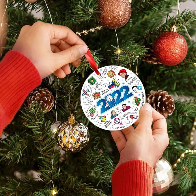 2022 Christmas Ornaments, Velvet Pouch Included, Large 3.75" Round Metal Ornament