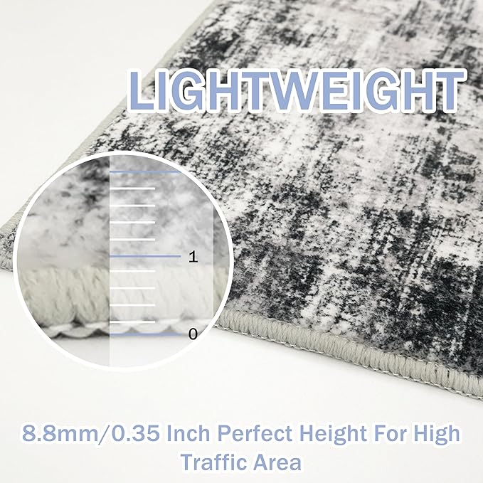 IOHOUZE Abstract Area Rug 4x6 Ft Washable Rugs for Entryway Indoor, Non Slip Small Living Room Rugs Printed Faux Wool Throw Rug, Floor Carpet for Kitchen Nursery Playroom, Black Grey