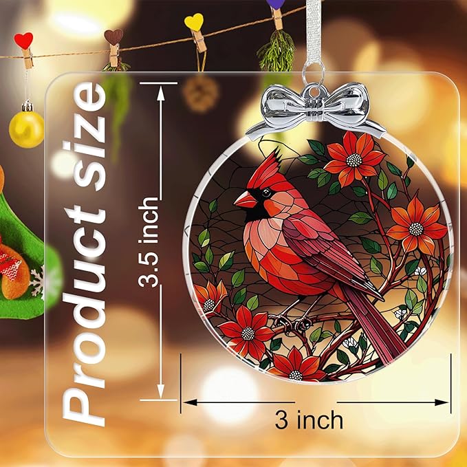 Cardinal Christmas Ornament Crystal Glass for Christmas Tree Décor - Red Cardinal Memorial Gifts - Sympathy Gifts for Loss of Loved One - Unique Hanging Ornament for Christmas Tree Decorations