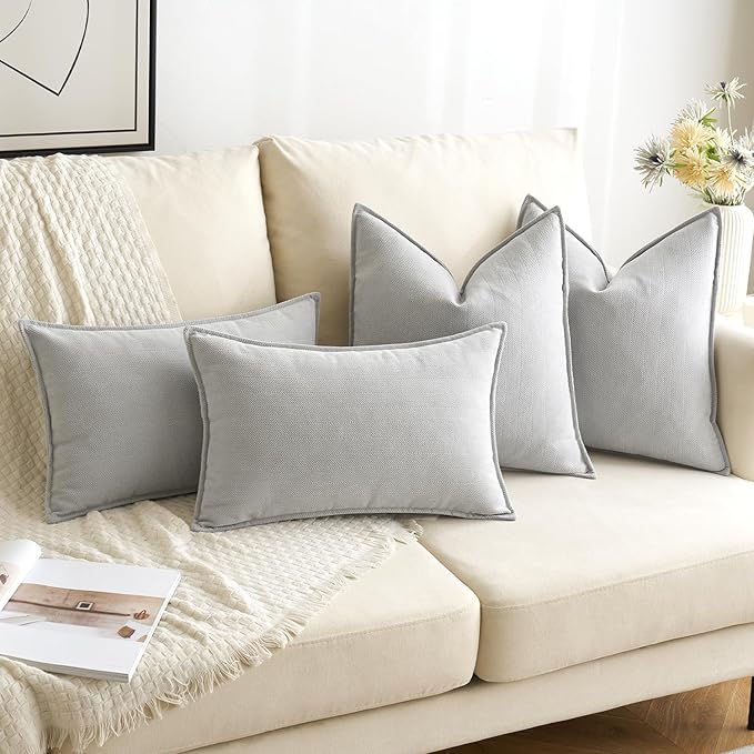 MIULEE Pack of 2 Light Grey Decorative Pillow Covers 18x18 Inch Soft Chenille Luxurious Couch Throw Pillows Farmhouse Cushion Covers with Elegant Design for Sofa Bedroom Living Room Home Decor