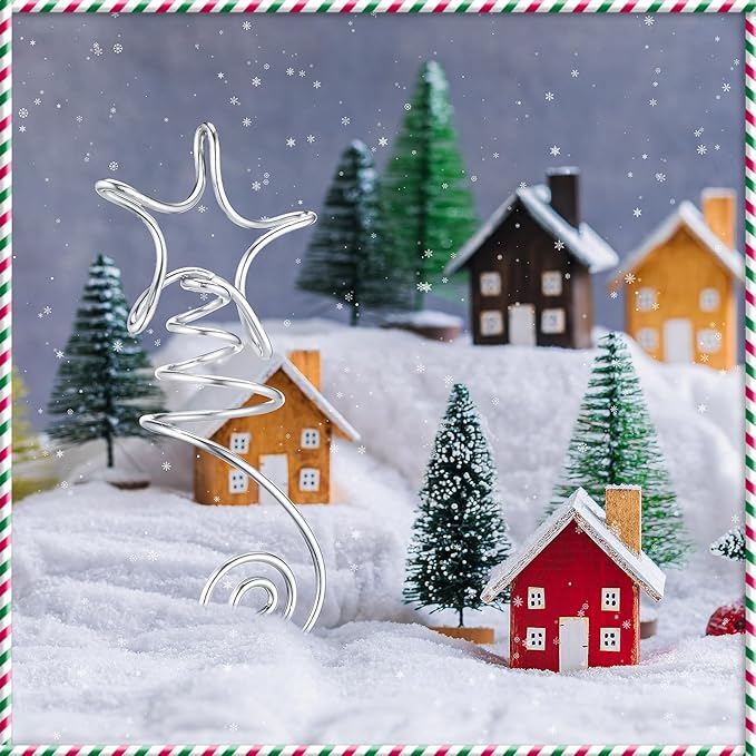 Lenwen Mini Christmas Star Tree Topper Wire Star Treetop Christmas Ornaments Decorative Metal Tree Topper for Home Office Xmas New Year Holiday Decoration (Silver)