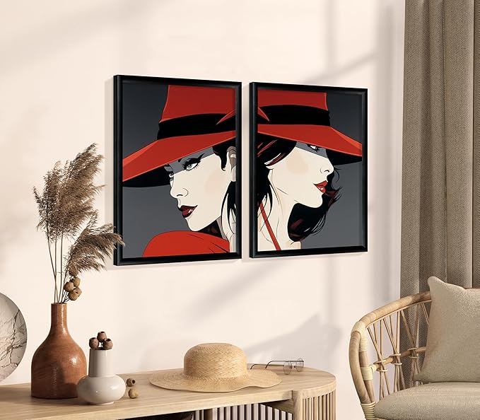 Art Shoppe Framed Print Wall Art, Vintage Wall Décor for Living Room, Bedroom, Office, High-Resolution Image on Premium Art Paper, 3/4" Frame with Plexiglass Front, Ready to Hang, 17”x21”, Set of 2