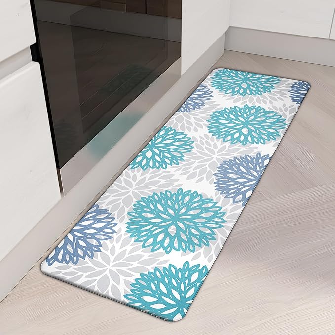Anti Fatigue Kitchen Runner Rug Mats, Long Cushioned Memory Foam Non Slip Waterproof Kitchen Mat for Floor, Comfort Floral Standing Desk Mat for Sink, Laundry, Office, 17.3"x59"