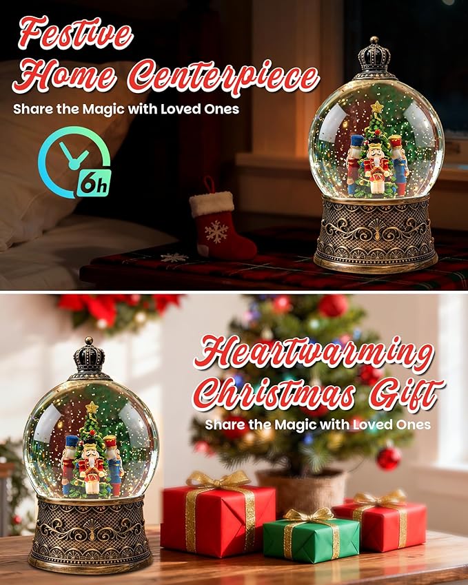 Christmas Tree Snow Globe Light up Lantern with 8 Songs, 6.69" Christmas Snow Globes for Kids Adults, 6H Timer & Dual Power, Snowglobes Christmas Decorations Indoor, Gifts for Women Men