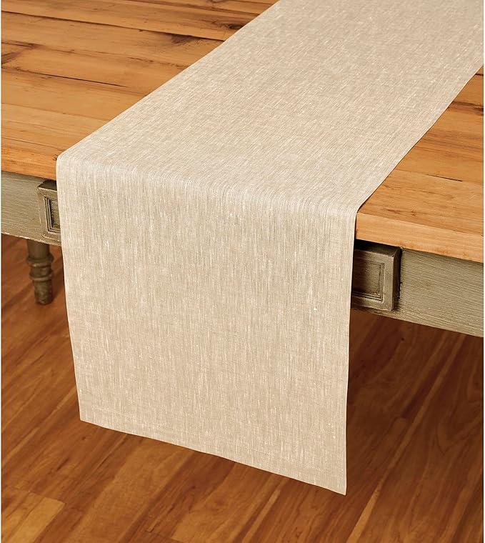 Solino Home Linen Table Runner 90 Inches Long - Athena, 100% Pure Linen Champagne Beige 14 x 90 Inch Table Runner for Dining, Spring, Easter