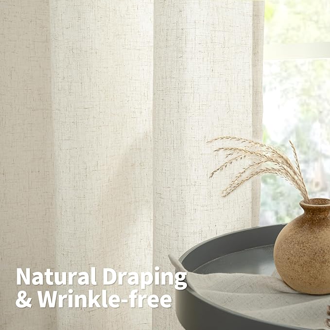 YoungsTex 40 Inches Long Linen Kitchen Window Curtains, Short Drapes Light Filtering with Grommet Beige Natural Privacy for Bathroom Windows, 42 X 40 Inch, 2 Panels