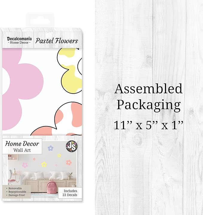 Decalcomania Pastel Flowers Wall Decor by Jessica Stempel - Set of 22 Danish Pastel Room Decor Flower Wall Decals Removable Peel and Stick Wall Stickers - Floral Aesthetic Room Decor