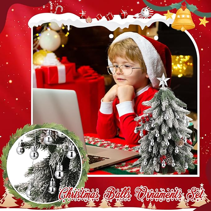 25 Pcs Christmas Balls Ornaments Set Mini Tree Decoration 0. 79 Inch Christmas Ball Tree Topper Star Hanging Ornaments for Party Decoration(Silver)