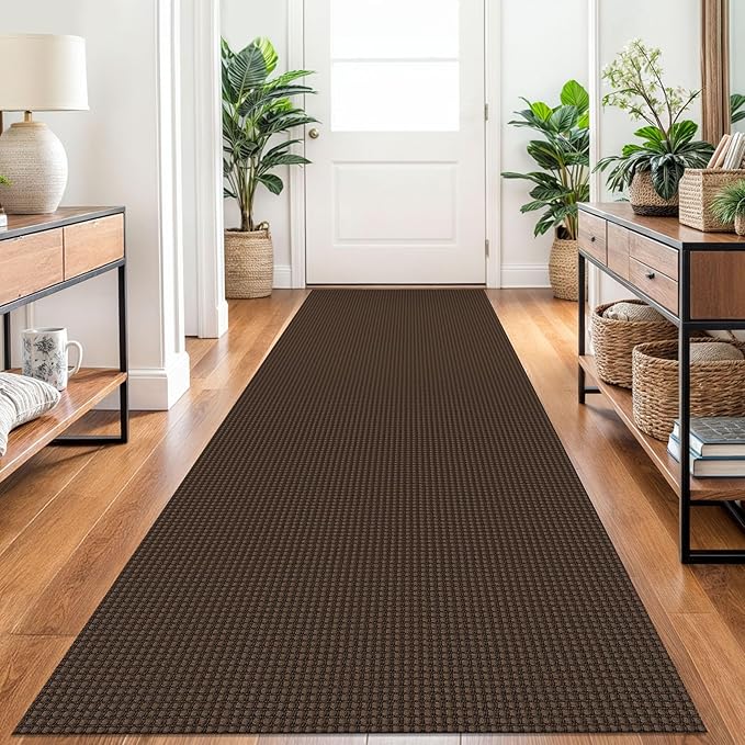 Braided Runner Rug 2.6x10 Ft Washable Runners for Hallways Non Slip Rubber Backed Kitchen Runners Cotton Long Entryway Runner Indoor, Woven Carpet for Hall Kitchen Entryway, Brown