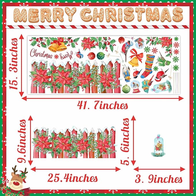 Christmas Window Clings Christmas Window Decoration Stickers Indoor Double Sided Winter Glass Decals Xams Wall Decor Sticker Hanging Flowers Bird Decal for New Year Party Living Room Holiday Supplies
