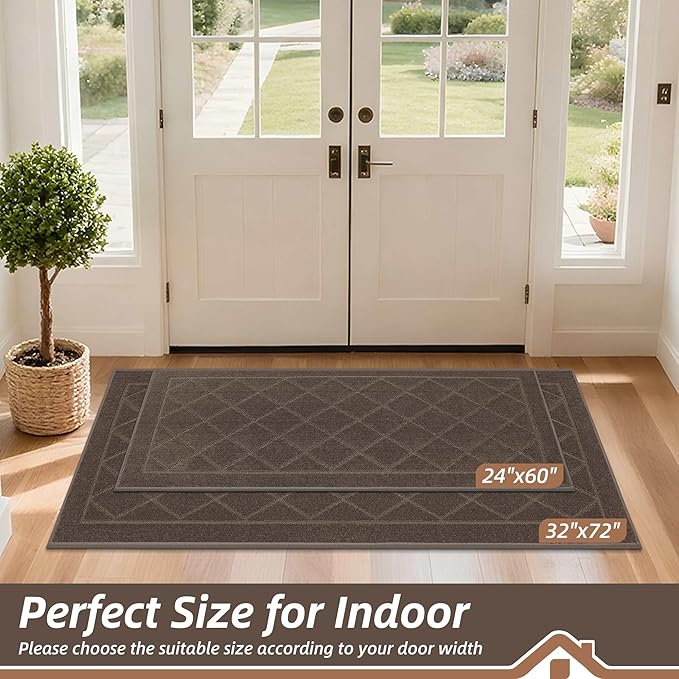 BEQHAUSE Dirt Trapper Door Mat 24" x 60", Doormat Non-Slip Entryway Rugs Washable, Dog Door Mat Stain Resistant and Absorbent Welcome Floor Mat for Front Back Door, Muddy Wet Shoes & Paws, Light Brown